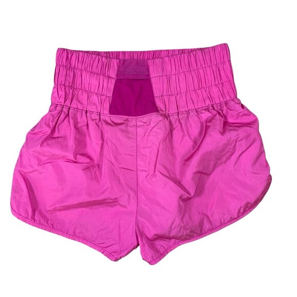 Free People Movement Pink High Rise Smocked Waist Dolphin Hem Nylon Gym Shorts M - Picture 2 of 3